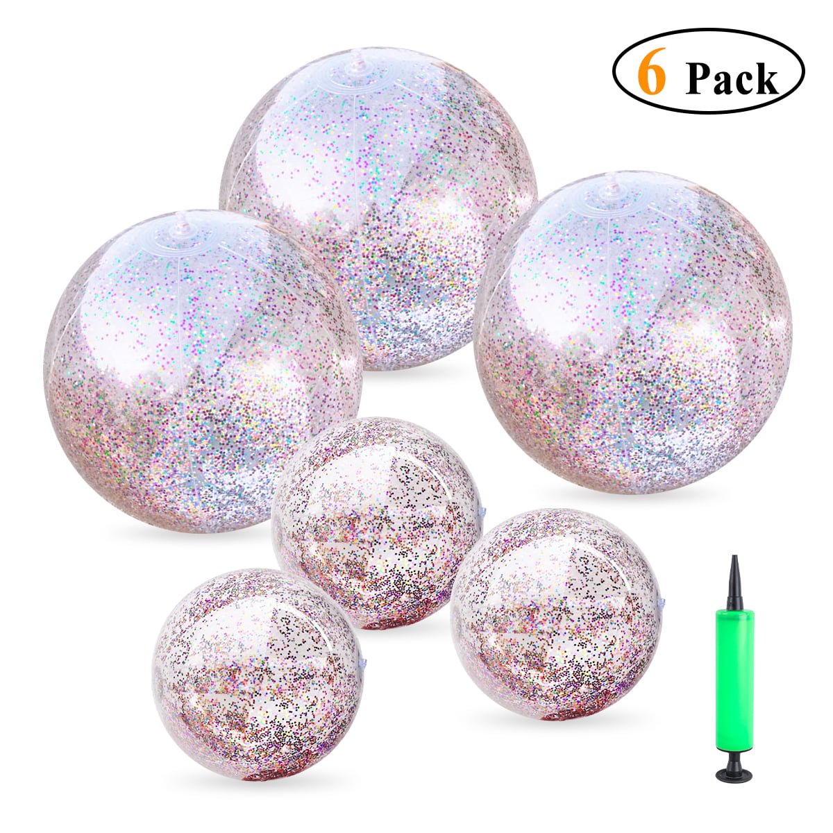 24 inch 2 Pieces,16 inch 3 Pieces 6 Pack Sequin Beach Ball  Pool Toys Ball 