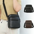 thumbnail image 1 of Bolso mensajero de cuero vegano para hombre - Bolso pequeño bandolera para uso empresarial y casual, correa ajustable, bolsillo con cremallera, cuero PU marrón, 1 of 6