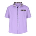 thumbnail image 3 of bnaln Mens Dress Shirts Casual Short Sleeve Button Down Shirt Plaid Color Block Shirt Plus Size Summer Shirts with Pockets,Purple,Size XL, 3 of 5