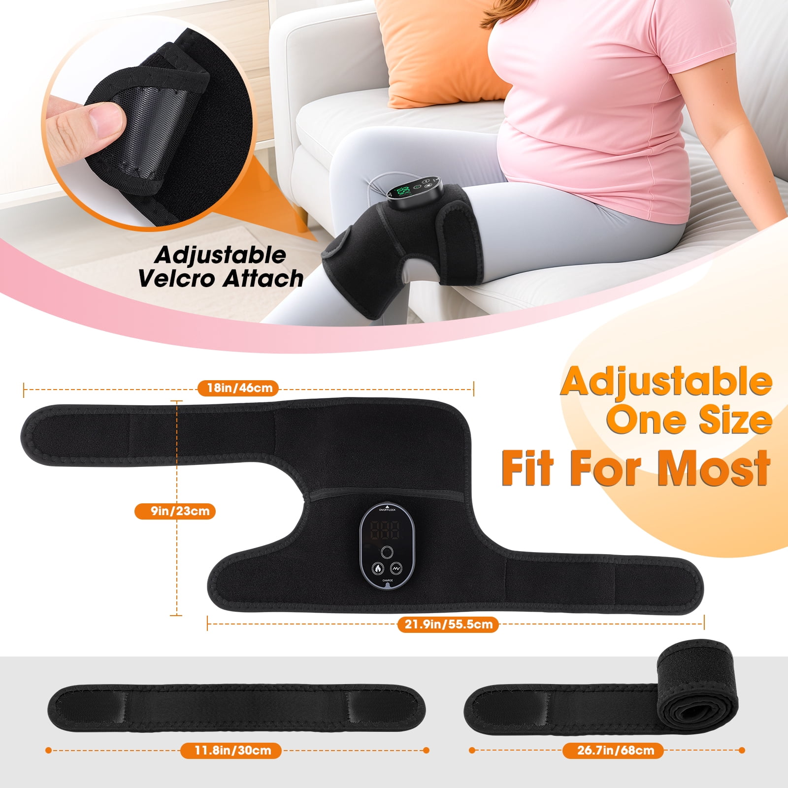 Cordless Heated Knee Massager, 3 in 1 Knee Massager with Heat and Vibration, Portable Electric Massage Knee Heating Pad for Elbow Shoulder Brace Wrap, 3 Vibration Heat, LED Display