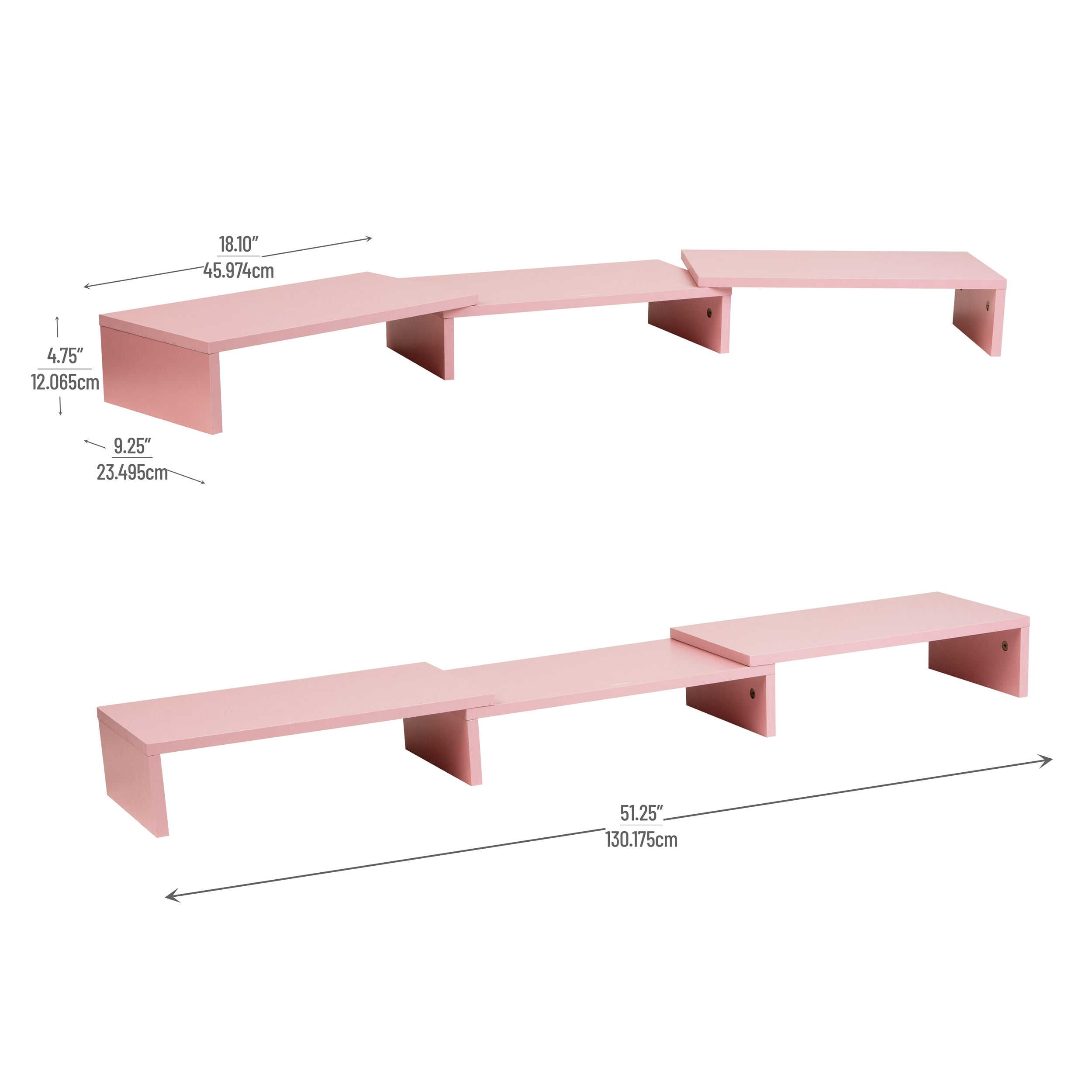 Mind Reader Dual Monitor Stand, Desktop Organizer, Laptop Riser, Office, MDF, 51.25"L x 9.25"W x 4.75"H, Pink