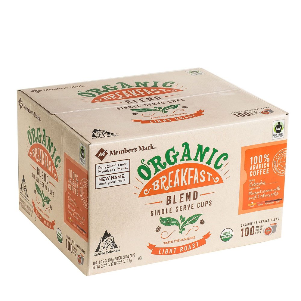 Member's Mark Organic Light Roast Single Serve Coffee Cups, Breakfast