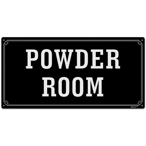 BTFSigns 6 x 12 inch Powder Room in Rust-Free Aluminum, Metal Signs for Door, Black and White, Rounded Corners, Durable, Long Lasting