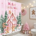 thumbnail image 2 of Pink Christmas Gingerbread Shower Curtain Cute Gingerbread House Shower Curtain for Pink Christmas Bathroom Decor Waterproof Pine Trees Snow Scene Winter Bath Curtain, 72 X 72 Inch, 2 of 6