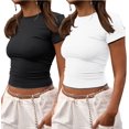 thumbnail image 1 of Crop Workout Tops for Women Pack Summer Short Sleeve Gym Athletic Compression Shirts Cute Tight Basic Tops Tee, 1 of 6