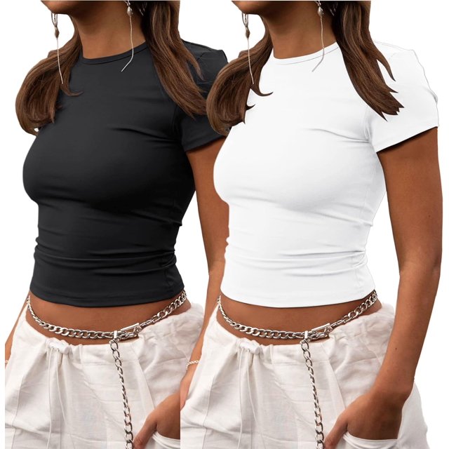 Crop Workout Tops for Women Pack Summer Short Sleeve Gym Athletic Compression Shirts Cute Tight Basic Tops Tee