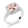 thumbnail image 2 of Gem Stone King 2.50 Cttw Peach Nano Morganite and White Created Sapphire Ring for Women | 925 Sterling Silver | Gemstone Birthstone | Center Stone 8MM | Available in Size 5, 6, 7, 8, 9, 2 of 6