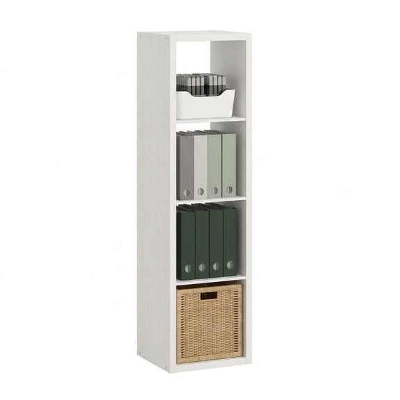 Vertical 4‑Cube Cubby Bookshelf, Reversible Open Back Bookcase, 14.6" x 16" x 58", Engineered Wood Storage Cabinet for Living Room Bedroom Home Office
