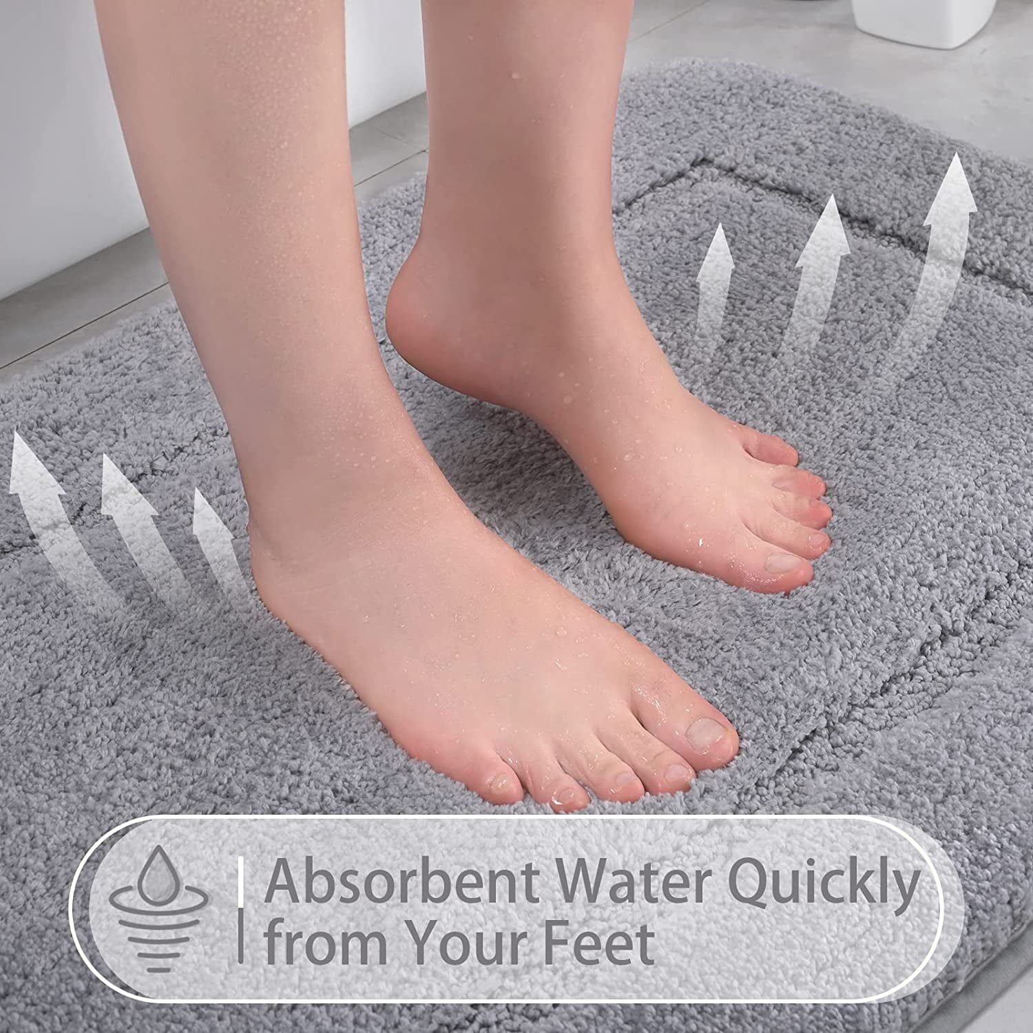 Homore Bathroom Rugs Sets, Luxury Bath Mat Set Anti-Slip Bath Rug and U-Shaped Toilet Mat Gray