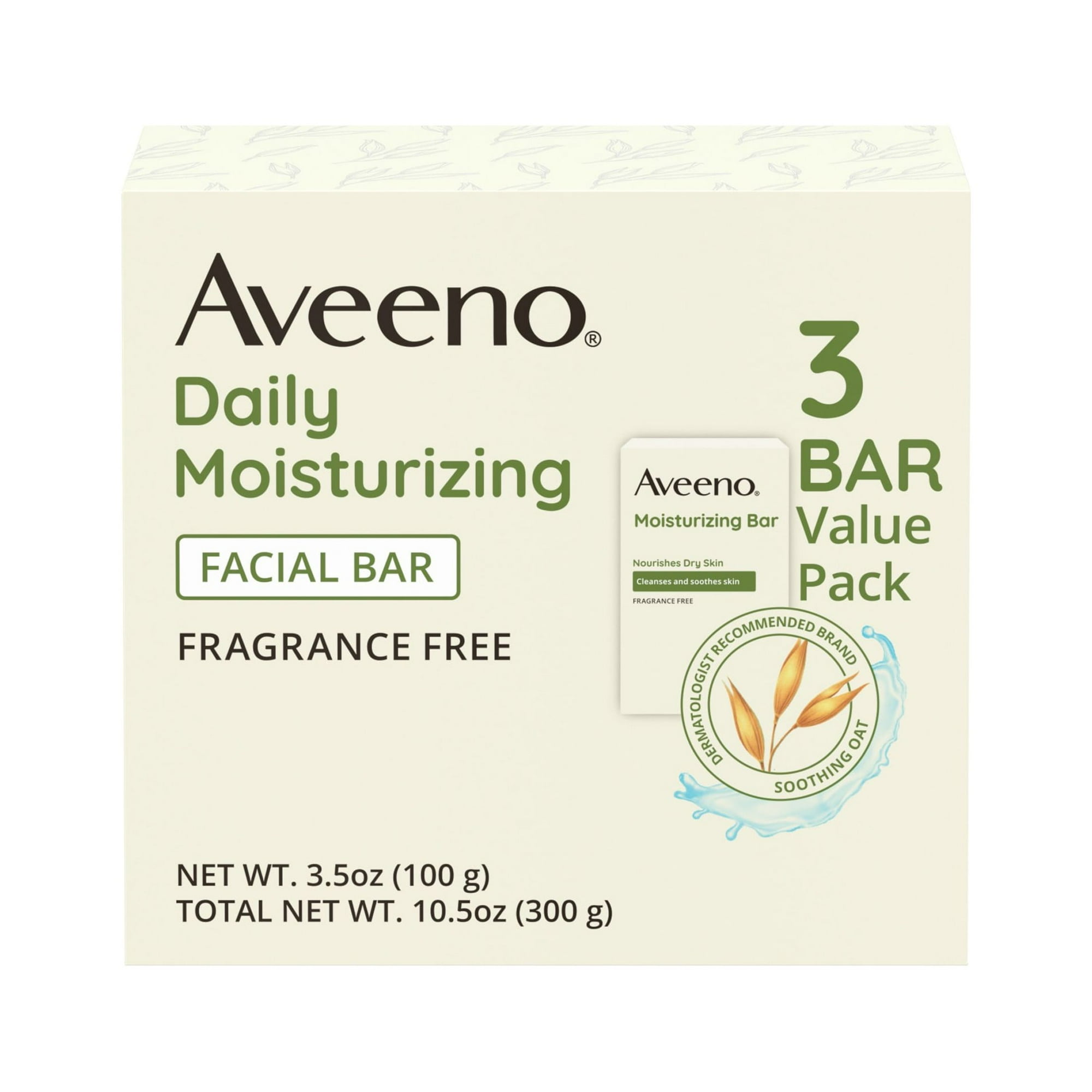 Aveeno Daily Moisturizing Facial Cleanser Bar, Face Wash for Dry Skin, 3.5 oz, 3 Pack