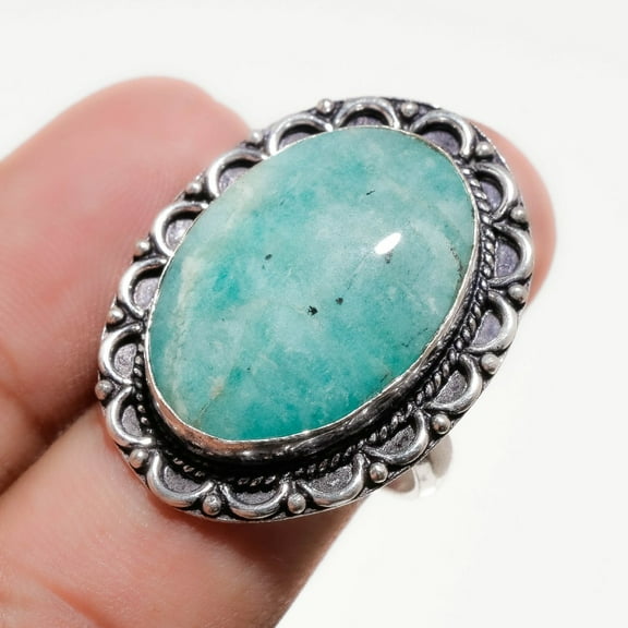 Amazonite Gemstone Ring Handmade Antique Design Fashion Gift Jewelry 9" FR 672
