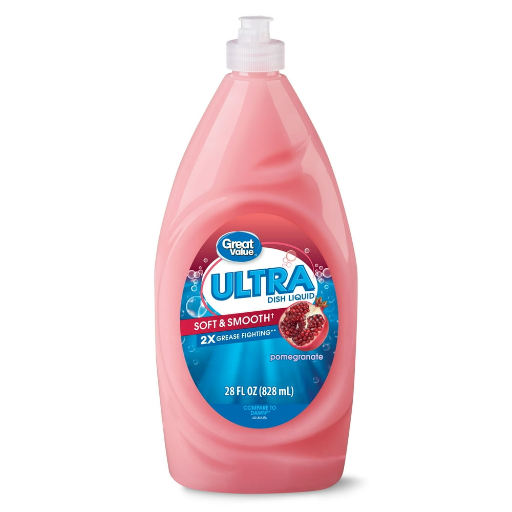 Great Value Ultra Dish Liquid Soft and Smooth Formula, Pomegranate Scent, 28 Fluid Ounce