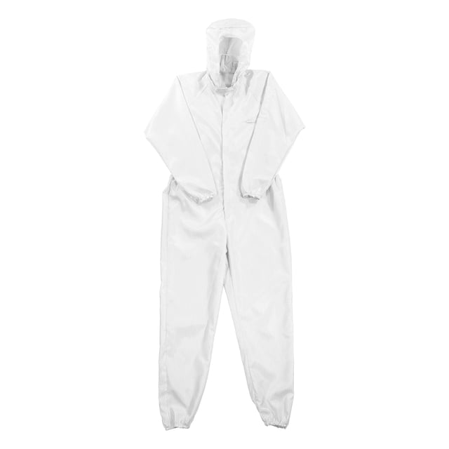 ESD Lab Coat Anti Static Science One Piece Clothes Elastic Cuff with Hat Hood Uniform Work (White, L)