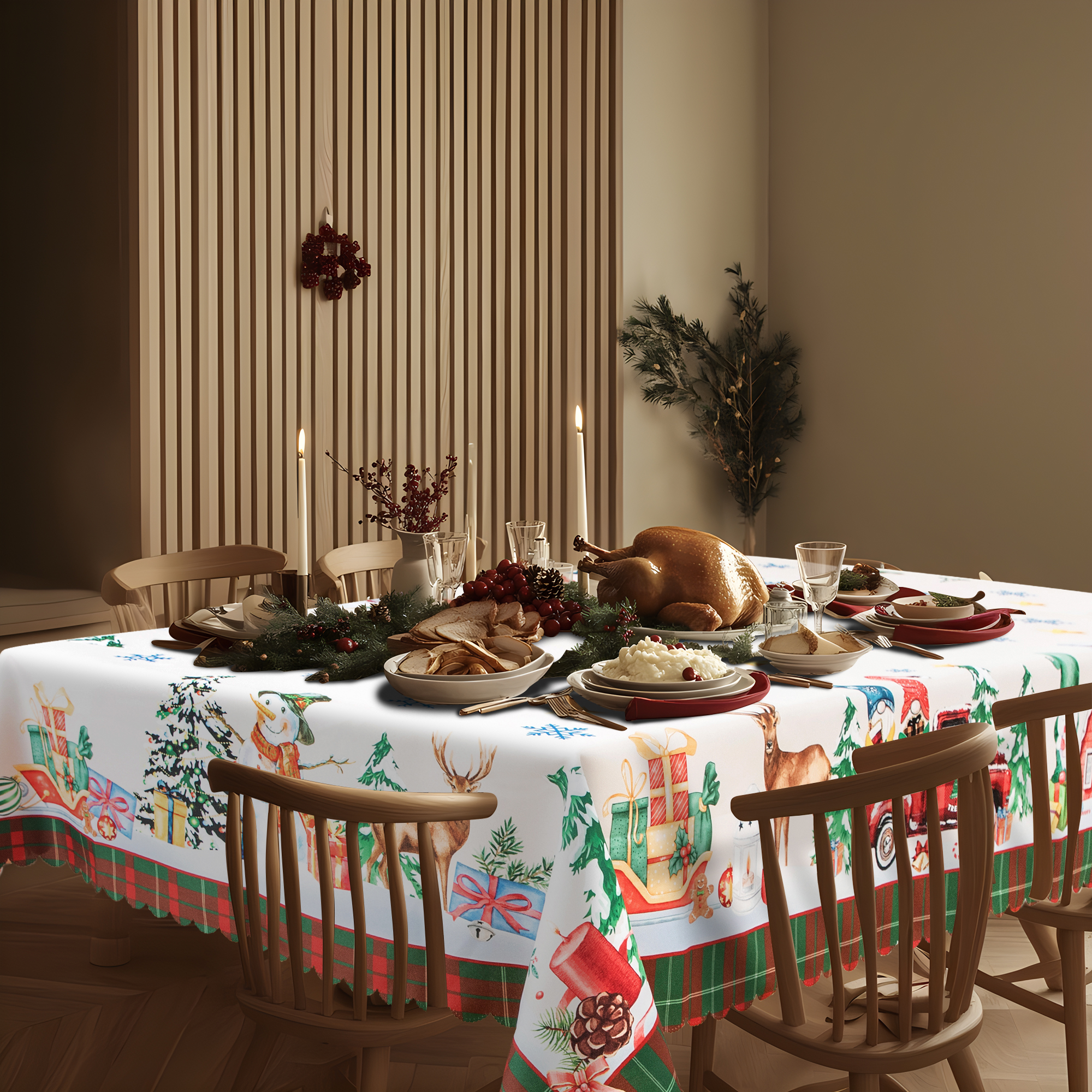 RAY STAR Large Christmas Table Cloth for Rectangle Table 60x120 Polyester Machine Washable Table Cloths, Thick Can not See Through Heavy Duty Tablecloth