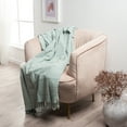 thumbnail image 2 of Ox Bay Sarra Aqua Green Striped Fringed Ultra-Soft Turkish Cotton Reversible Throw Blanket, 50" x 60", 2 of 8