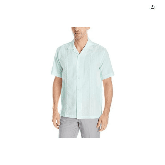 Cubavera Men's Short Sleeve Panel Woven Shirt Camp Collar, Whispering Blue S