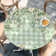 thumbnail image 2 of Watercolor Floral Round Tablecloth, Fitted Table Cover with Elastic for 45"-54" Round Tables, Spring Flowers Leaves Botanical Green Plaid Table Cloth Outdoor Dinning Party Waterproof Tablecloths, 2 of 7