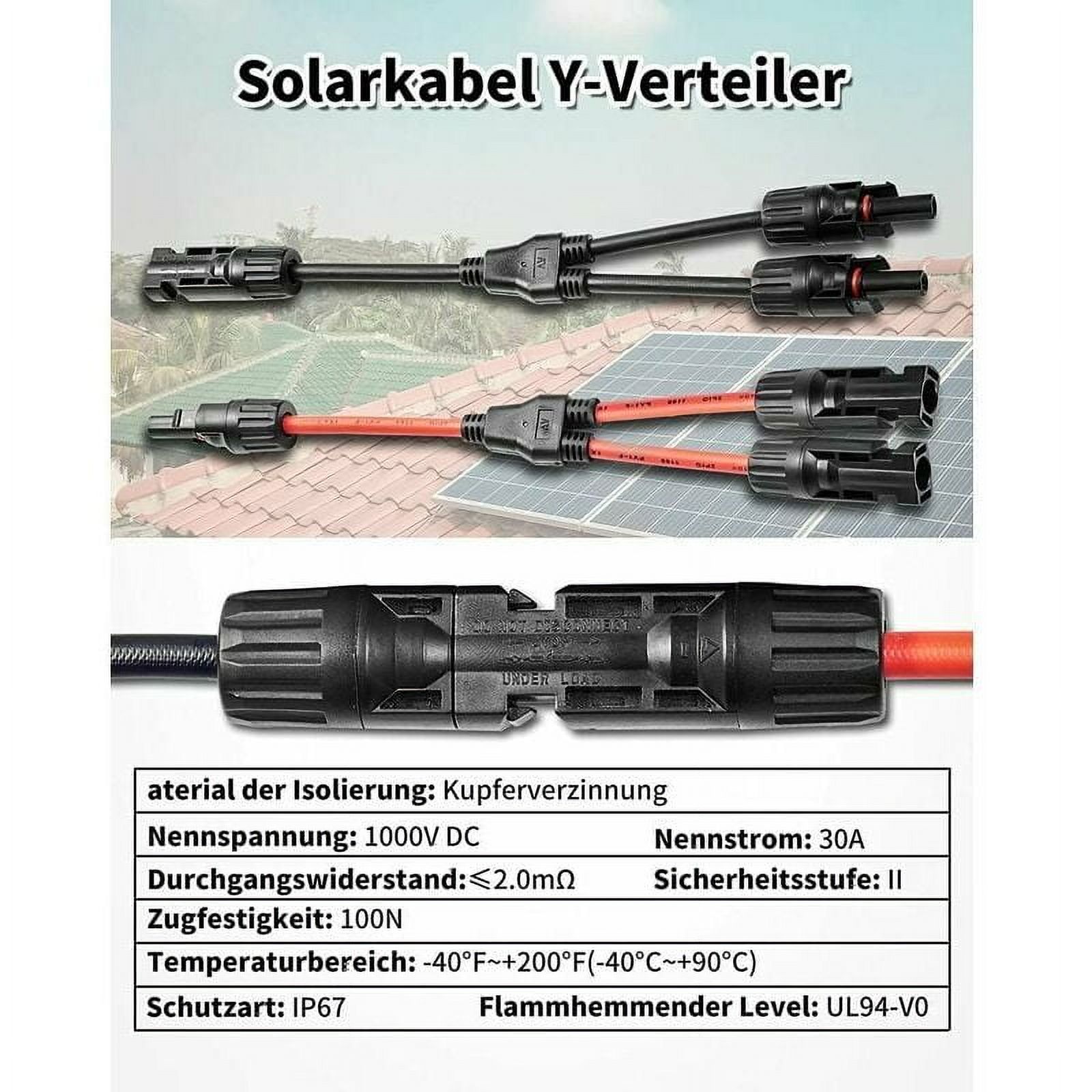 Male-to-Female Splitter for 1-2 Legs, PV Photovoltaic Compatibility Solar Panel Cable Connector