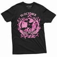 thumbnail image 3 of in October we wear pink cancer awareness month T-shirt Halloween witch wearing Pink awareness tee (Medium Military Green), 3 of 6