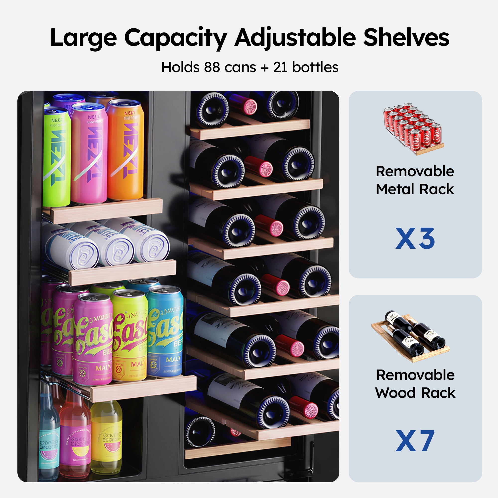 Simzlife 24" Dual Zone Beverage Refrigerator  up to 21 Bottles & 88 Cans,Built-in Wine Fridge for Home/Bar/Office