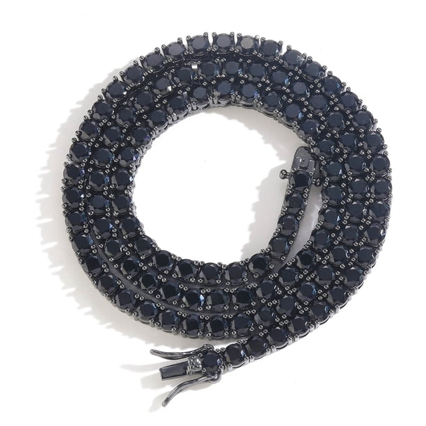 Collar de cadena de tenis de hip hop para hombre, cadena de pistola negra de 4 mm con circonita negra de una sola fila, marca de moda de hip hop