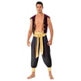 thumbnail image 5 of Lámpara para hombre y niño, Príncipe mítico de Anime, Aladin Kings, traje de fiesta de Cosplay, chaleco de manga casquillo con pantalones bombachos con cinturón, 5 of 5