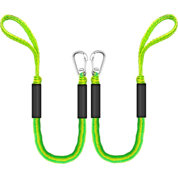 ABCISI Bungee Dock Line for Boats – 3ft Elastic Mooring Rope with Stainless Steel Clip – Quick Dock Lines Safely Mooring for Jet Ski, Pontoon, Kayak, Dinghy (Green&Yellow)