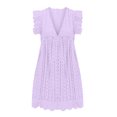 thumbnail image 5 of vigerkar Women's Sexy Summer V Neck Dress with Short Loose Ruffle Sleeve Dress Purple, L, 5 of 6