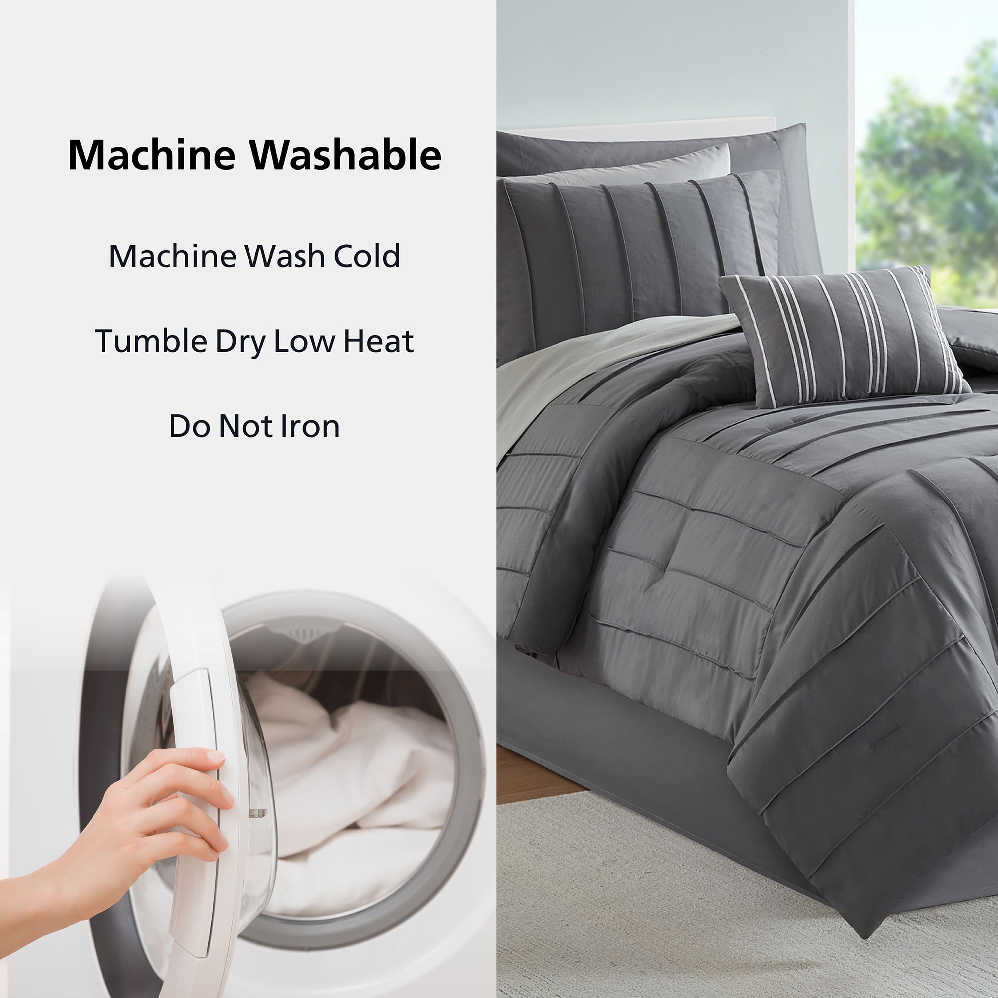 Mainstays All in One Reversible Comforter and Sheet set- 8 Piece, Twin, Grey Texture