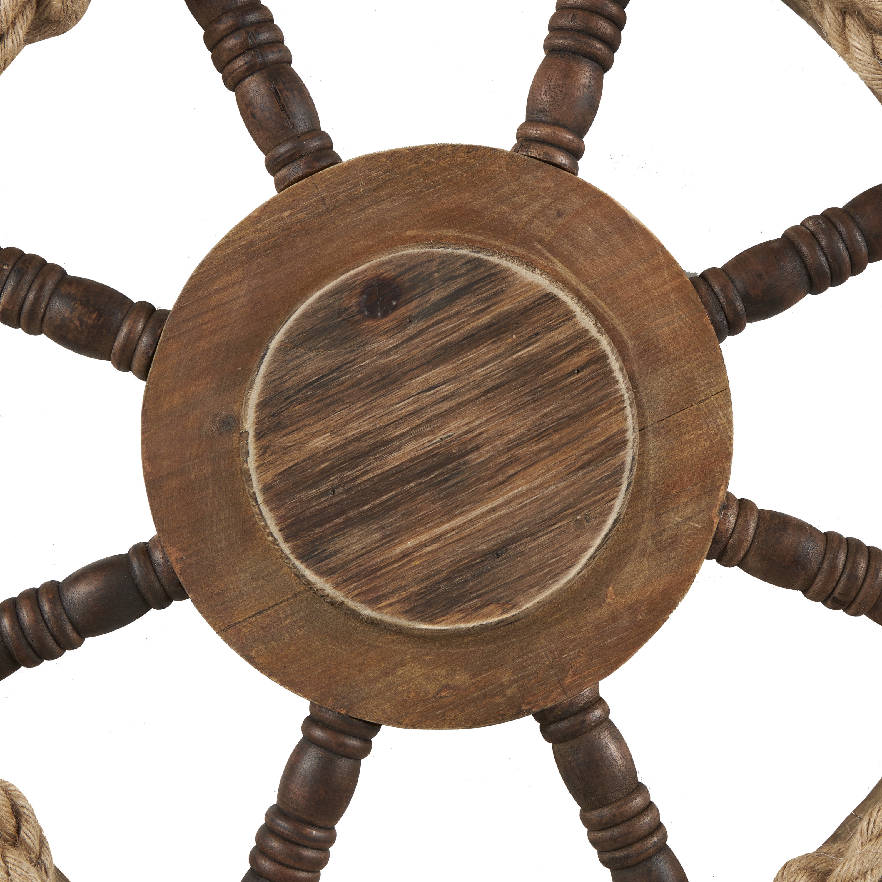 DecMode Brown Wood Handmade Ship Wheel Wall Decor with Rope and Shell Accents