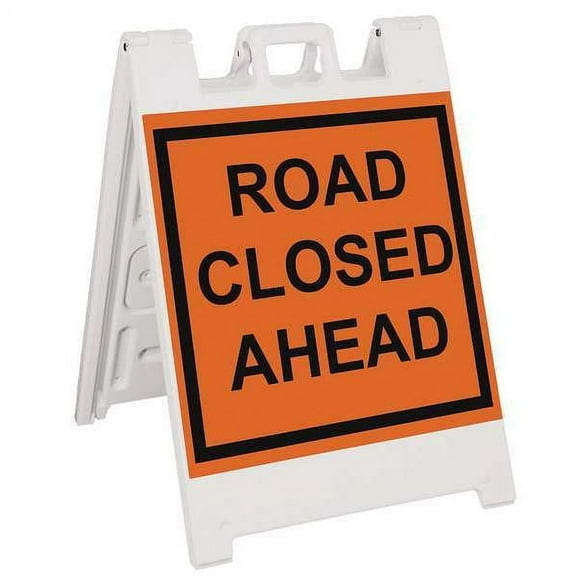 Barricade Sign, Plastic, Engineer, 36 in Height, 3 in Length, 17 lb, White