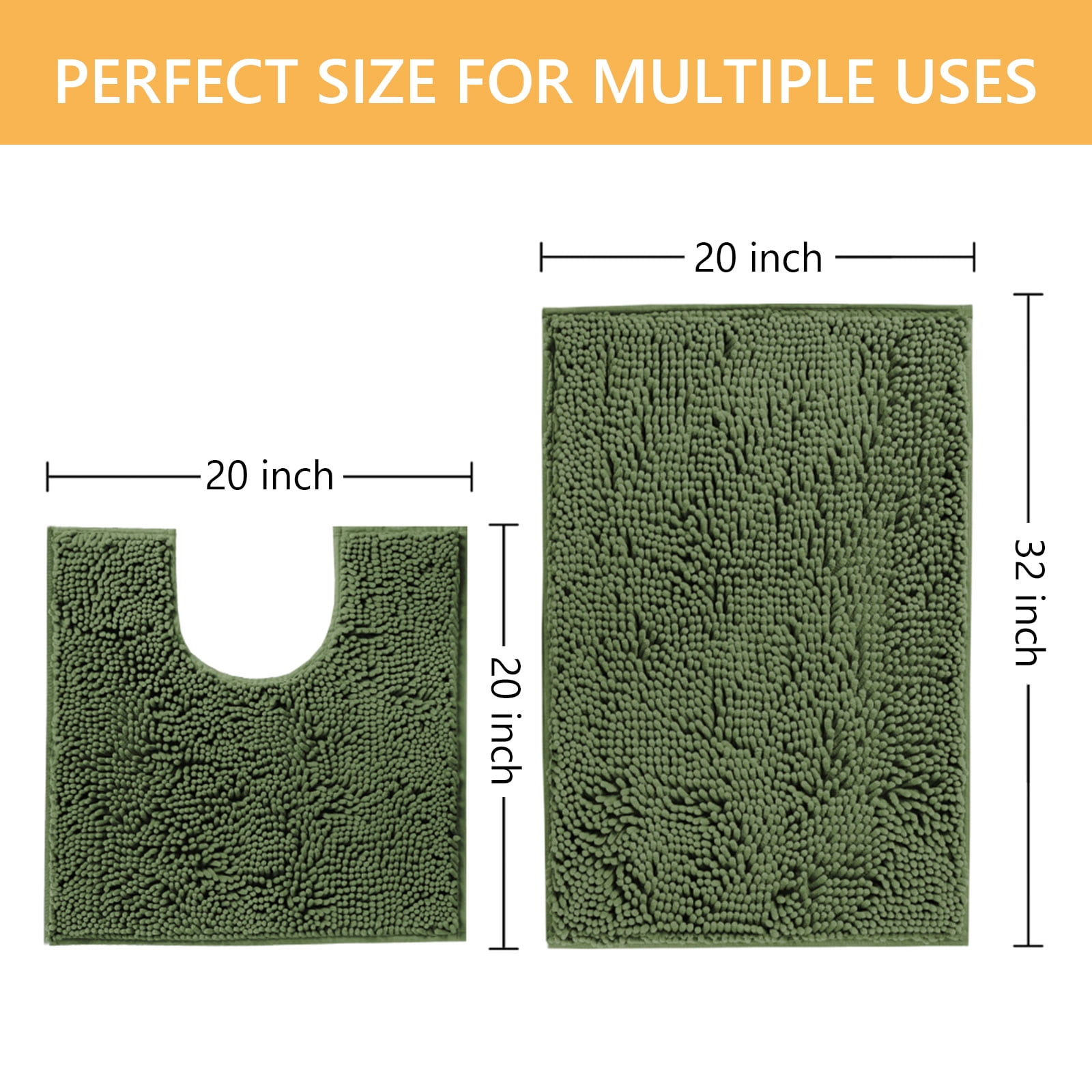 Tripumer  Bathroom Rugs Sets 2 Piece Chenille Bathroom Mat Sets Shaggy Microfiber Rugs Sets Bathroom Mats for Bathroom Extra Soft Absorbent Olive Green