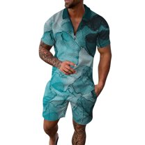 Baqcunre Track Suits For Men Set Men'S 3D Short Sleeve Suit Shorts Beach Tropical Hawaiianss Body Sports Shorts Suit Sports Suit Mens Outfits Tops For Men Blue L