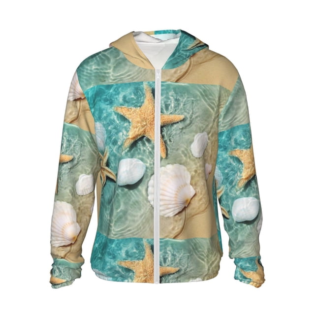 Lsque Starfish And Seashell Pattern UPF 50+ Lightweight Sun Protection Men's Women's Long Sleeve Shirt, Hoodie Performance -Medium