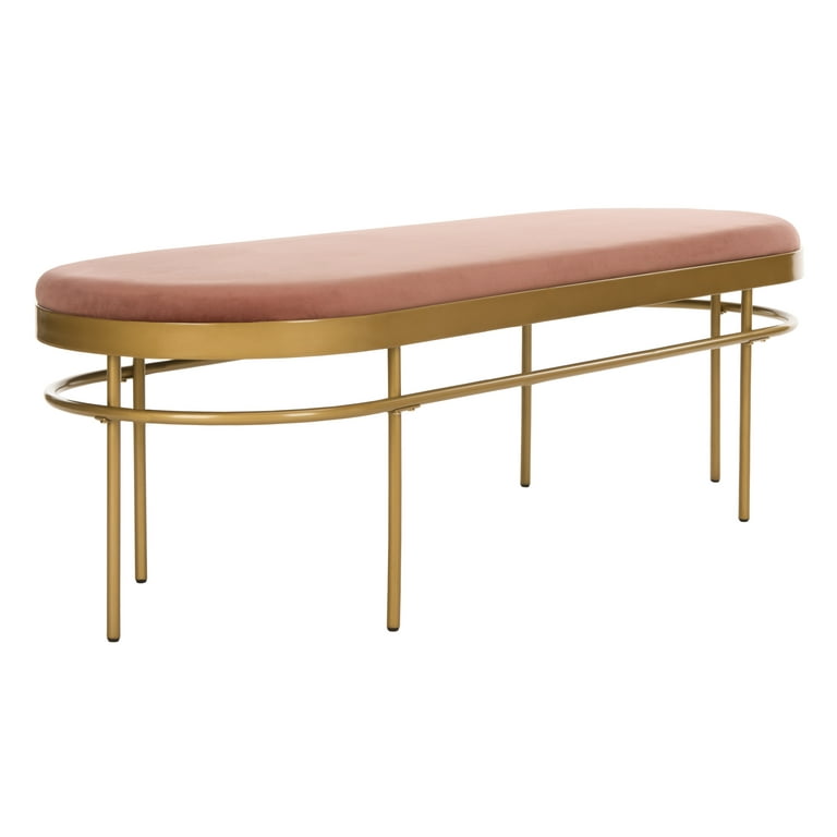 SAFAVIEH Sylva Modern Glam Oval Upholstered Bench Dusty Rose Gold