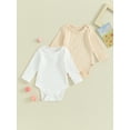 thumbnail image 2 of Pack of 2 Baby Girl Ribbed Rompers Newborn Long Sleeve Solid Color Bodysuit, 2 of 9