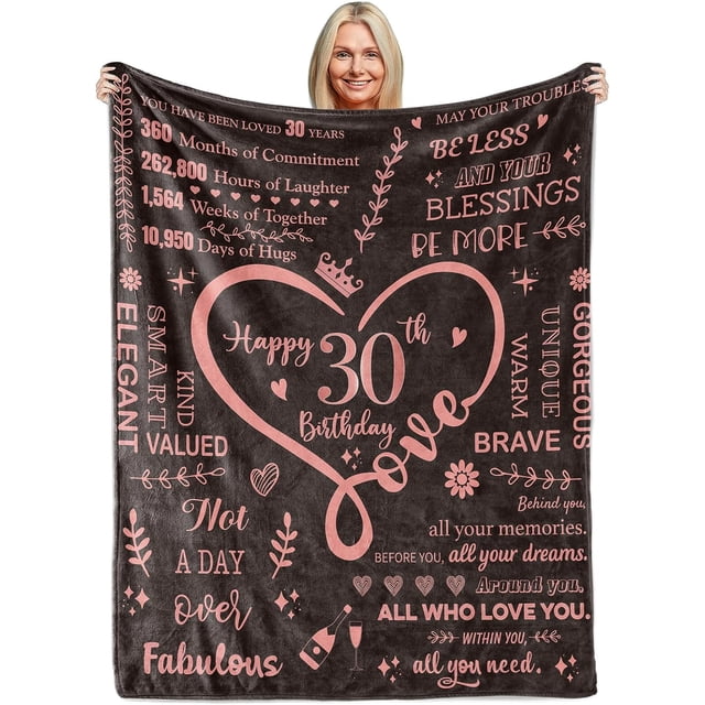 LHSHID 30th Birthday Gifts Blankets for Women Happy 30th Birthday Unique Gifts Throw Blanket for Women Him or Her Women 30thBirthday Decorations Gift Ideas Best Birthday Blanket Rose Gold 40"x50"