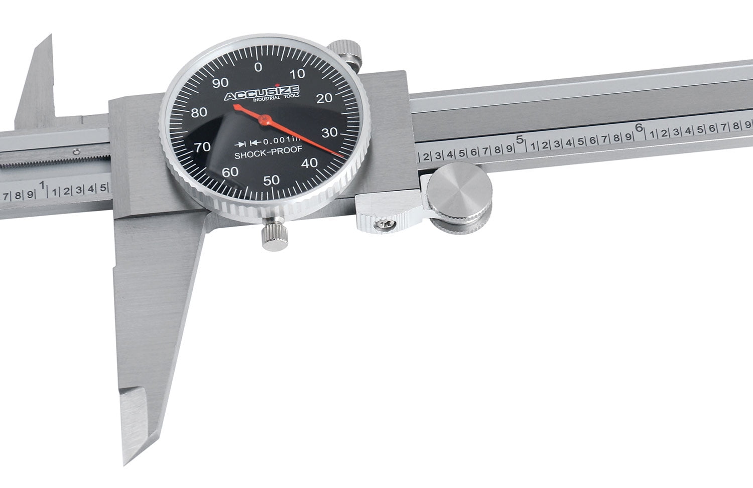 Accusize 0-12'' by 0.001'' Black Face, Red Needle, Dial Caliper Stainless Steel in Fitted Box, P920-B212