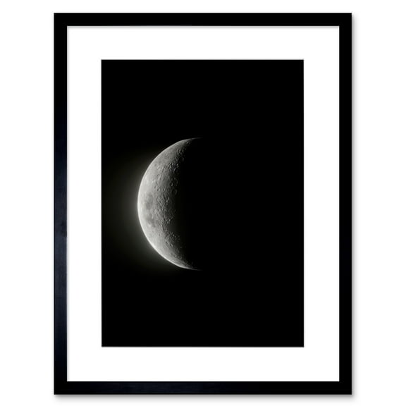 Lunar Phases Moon Waning Crescent Space Astronomy Artwork Framed Wall Art Print 9X7 Inch