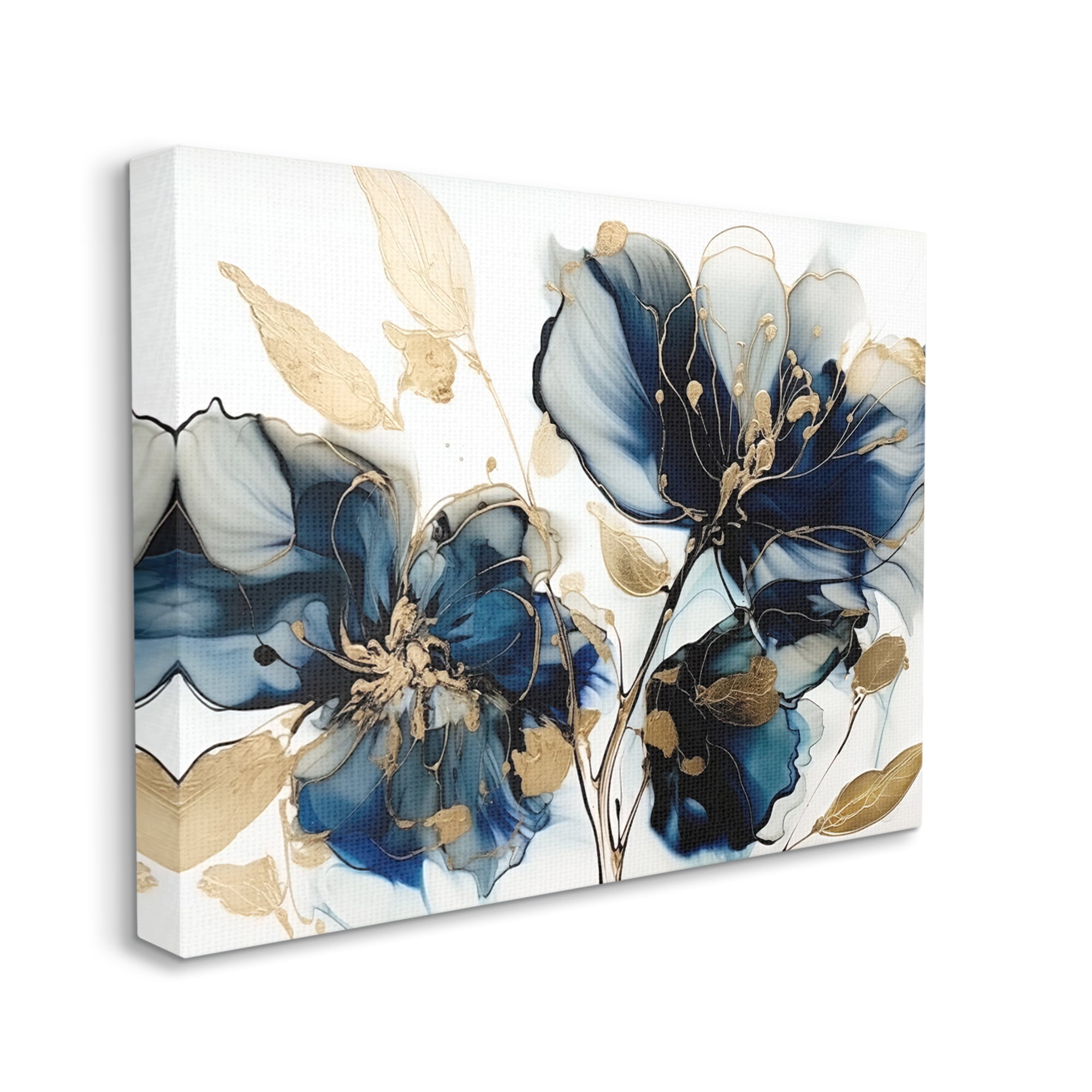 Stupell Industries Blue Modern Flowers Botanical & Floral Painting Gallery Wrapped Canvas Print Wall Art, 30 x 24