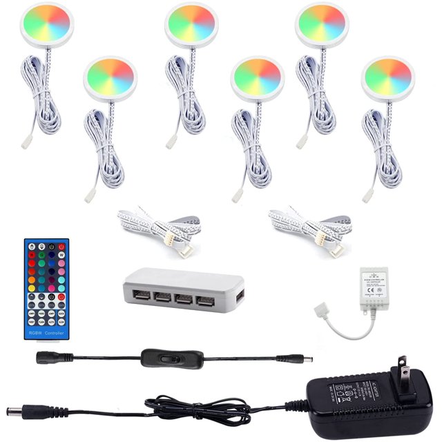 AIBOO Color Changing Christmas Xmas Decor Under Cabinet LED Lighting Kit Dimmable Puck Lamps for Kitchen Wardrobe Counter Furniture Mood Lighting ( 6 Lights, 18W)