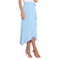 thumbnail image 2 of Womens One-Piece Wrap Tie Waist Solid Color Irregular Hem Chiffon Midi Skirt Elegant Flowy Blue M, 2 of 8