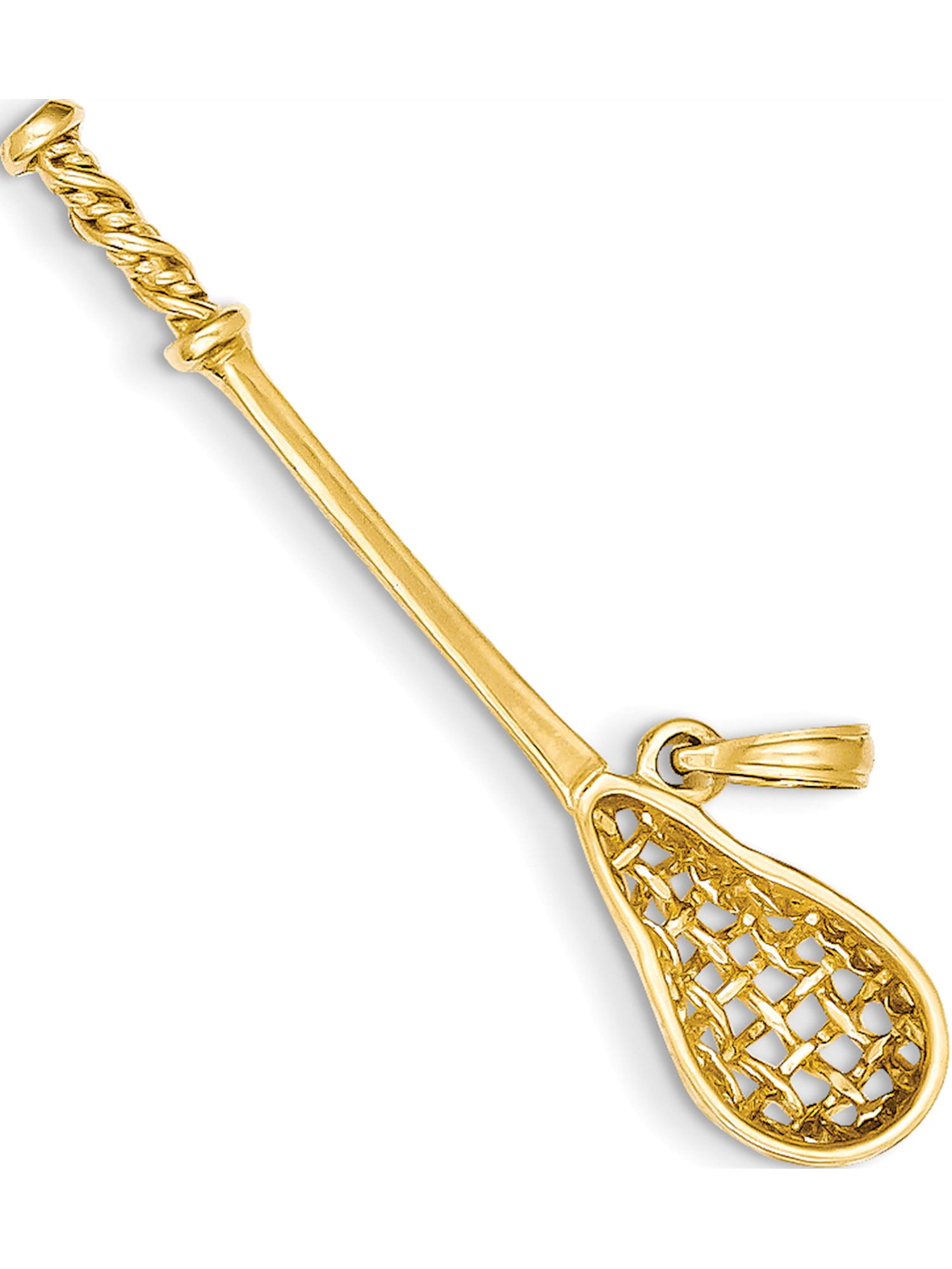 14k Yellow Gold Solid Polished 3Dimensional Lacrosse Stick (33x35mm