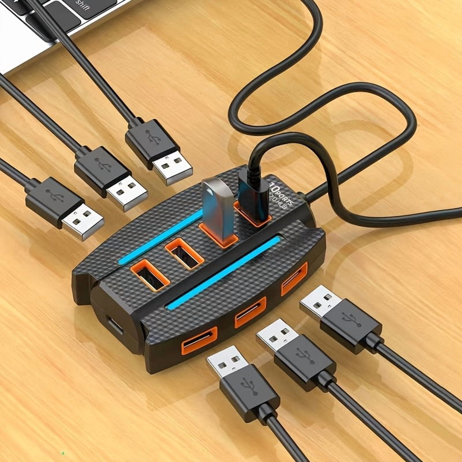 10-Port USB 2.0 Hub with Power Adapter, Multi-Device Charging & Data Expansion for PC, Laptop, Smart Devices | Home Office Use | Durable Modern Design