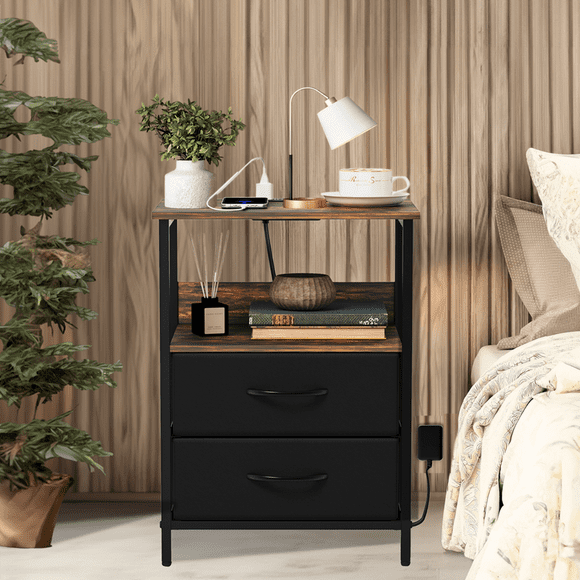 Mesa Auxiliar de 3 Niveles con Estante de Almacenamiento, Marron FurnitureR HONOURABLE VINTAGE