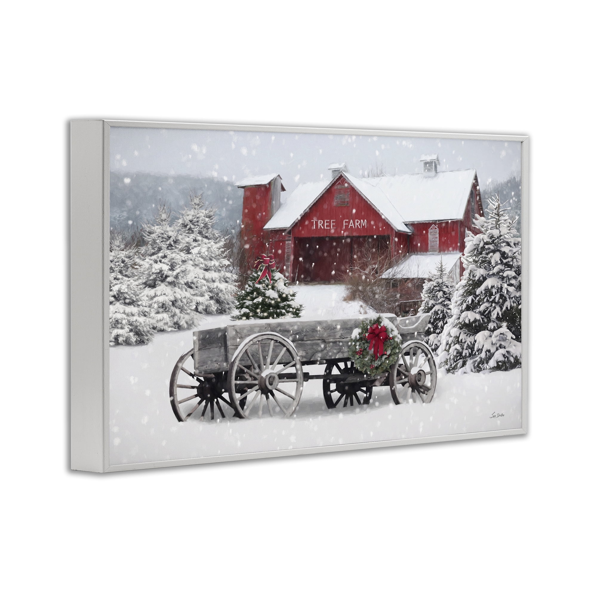 Stupell Industries Winter Wagon & Barn Holiday Painting White Framed Art Prints Wall Art, 24 x 16