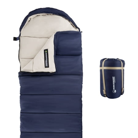 Sleeping Bag– 35F Rated 3 Season Envelope Style with Hood by Wakeman Outdoors (Best Rated Sleeping Bags)