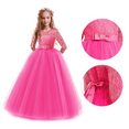 thumbnail image 4 of IBTOM CASTLE Little Big Girls Flower Vintage Floral Lace 3/4 Sleeves Floor Length Dress Wedding Party Evening Formal Pageant Dance Gown 9-10 Years Hot Pink, 4 of 9