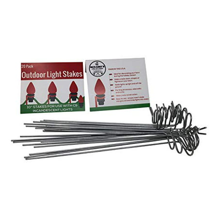 Nickanny's Lawn Stakes for Christmas Yard Lights-Heavy Duty Galvanized Steel Wire 10 Long 20 per Pack-for Sidewalk or Driveway Decorating (C9 / Incandescent Style (Larger Base), 20)