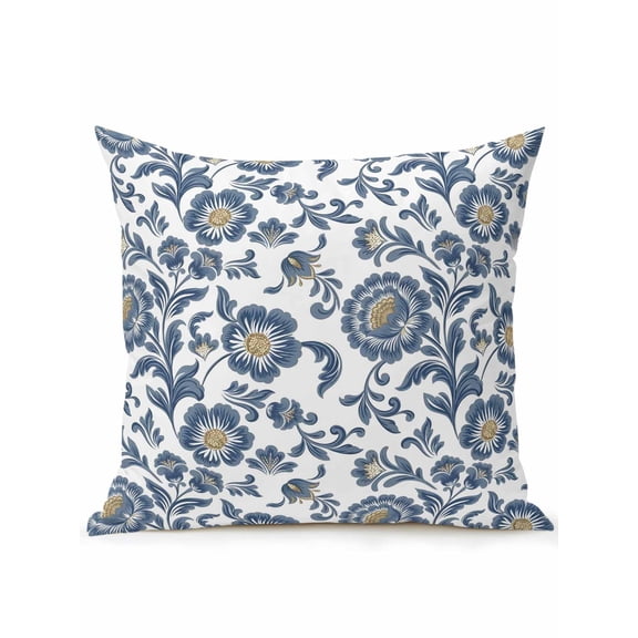 1 Pack Outdoor Throw Pillow, Blue Flowers Waterproof Pillow with Insert Included, Farmhouse Botanical Floral Patterned Decorative Accent Cushion Sofa Pillows for Patio Porch, 18 x 18 In